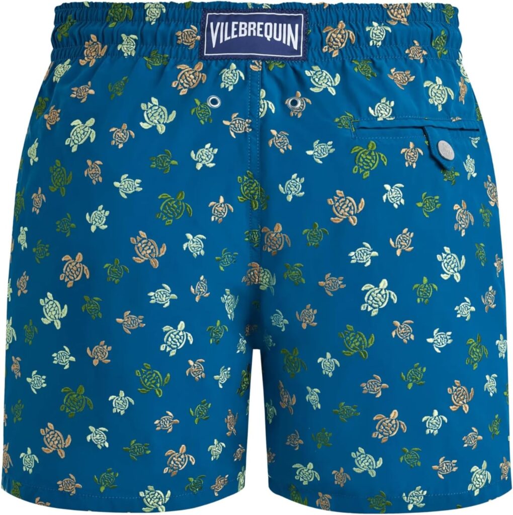 ✨ Ronde Tortues Swim Trunks: Turtle Style für Herren! 🐢 4 Detailaufnahme Der Kunstvollen Schildkrötenstickerei Auf Hochwertigem Polyamid-Stoff