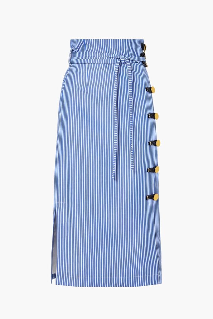 💙 Altuzarra Hiroki Skirt – Zeitlose Eleganz für moderne Frauen 3 Altuzarra Hiroki Skirt In Tidal Blue Stripes – Vorderansicht