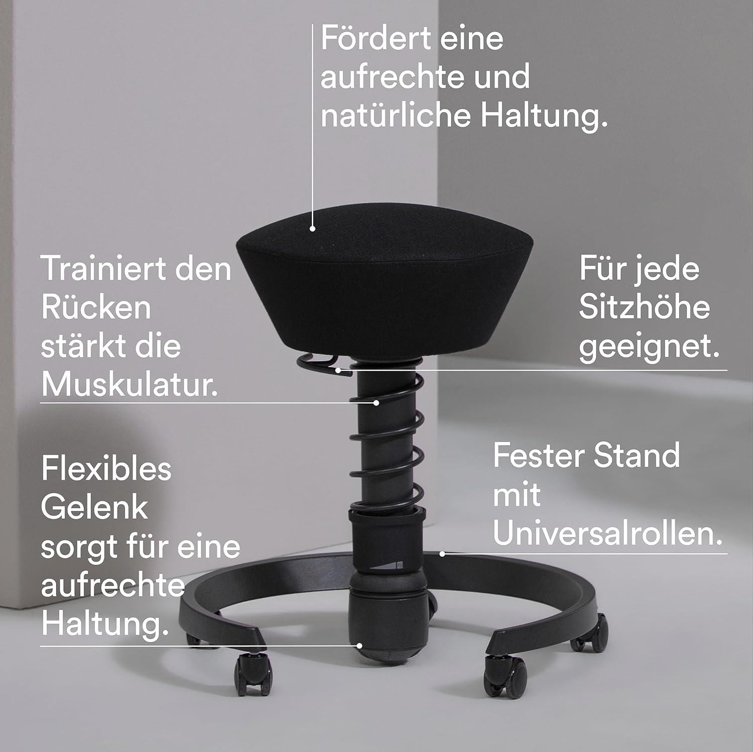 Moderner Bürohocker mit runder Sitzfläche und gebogenem Fußring