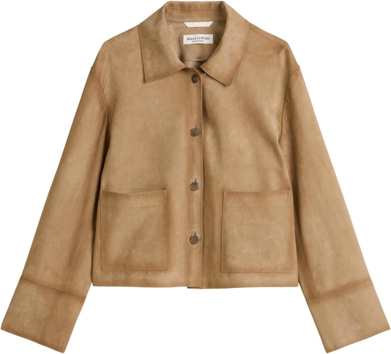 Vorderansicht der Leder Hemdjacke in Beige