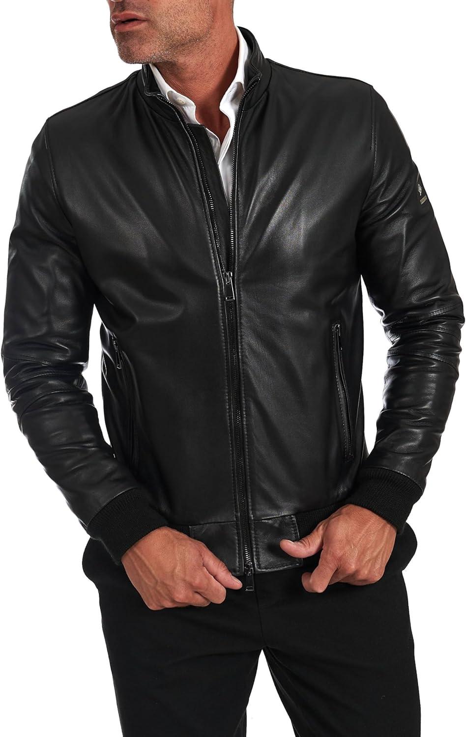 D'Arienzo Herren Bomberjacke aus echtem Leder – Made in Italy, Schwarz 4 D'Arienzo Bomberjacke – Innentasche Mit Reißverschluss Für Smartphone