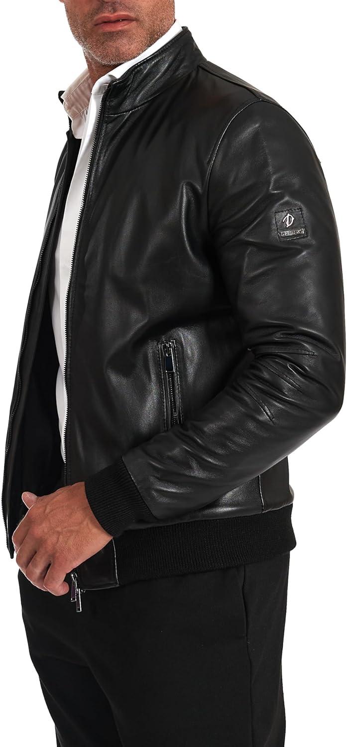 D'Arienzo Herren Bomberjacke aus echtem Leder – Made in Italy, Schwarz 7 Hochwertiges Lammleder Der D'Arienzo Bomberjacke Aus Italien