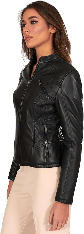 Elegante Echtlederjacke für Damen mit Reißverschluss – braunes Modell